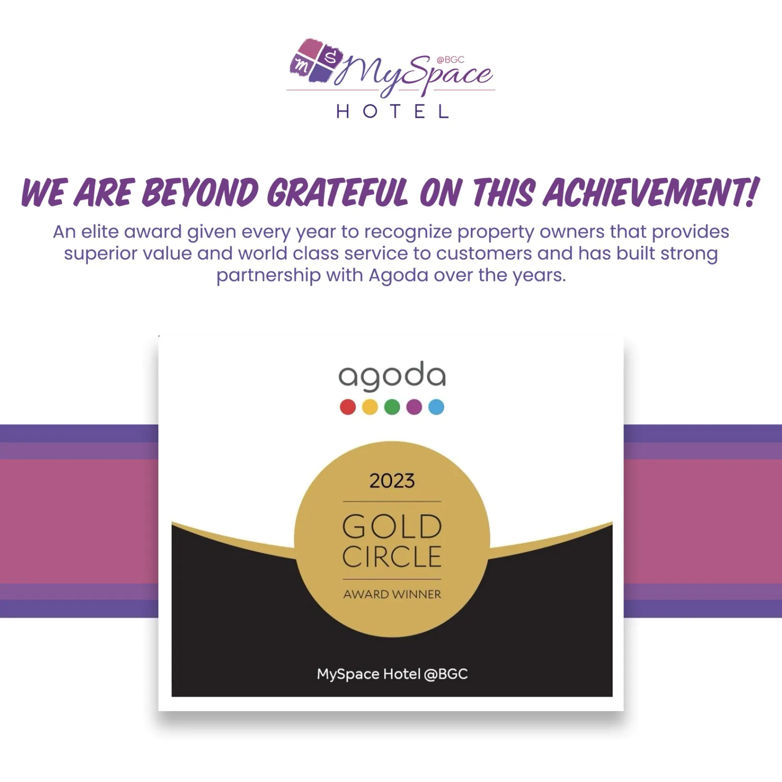 MySpace Hotel BGC Agoda Gold Cirlce Award